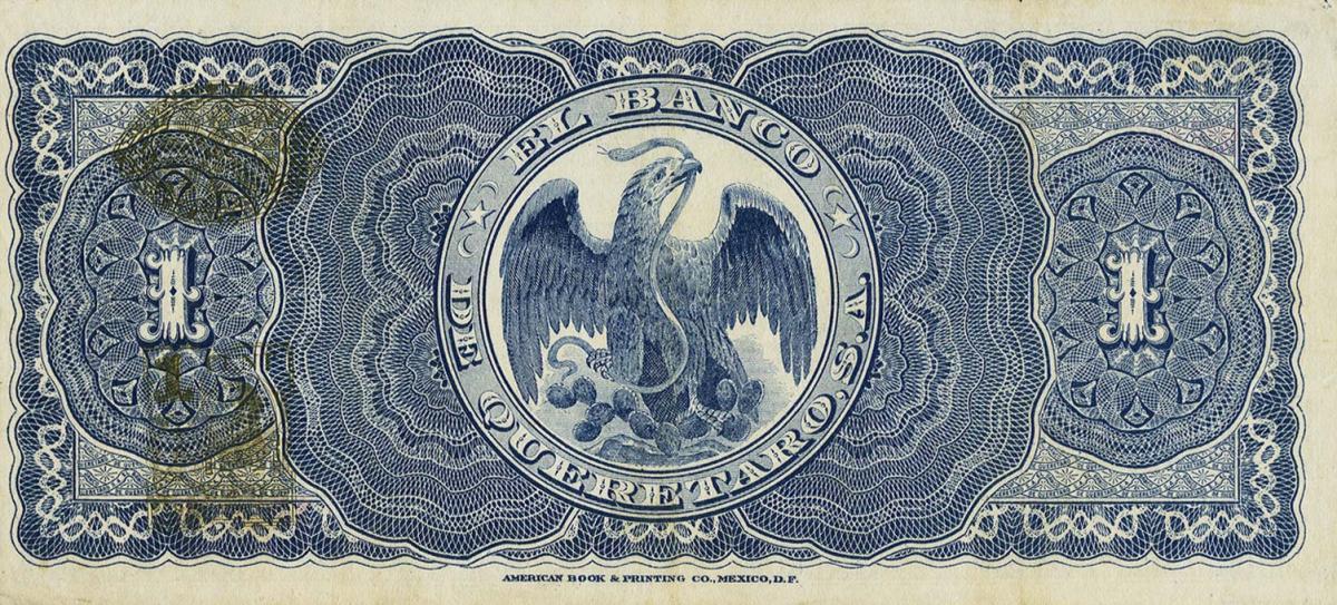 Back of Mexico pS397c: 1 Peso from 1914