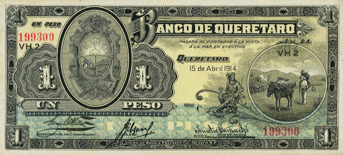 Front of Mexico pS397c: 1 Peso from 1914