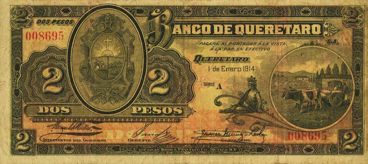 Front of Mexico pS398a: 2 Pesos from 1914