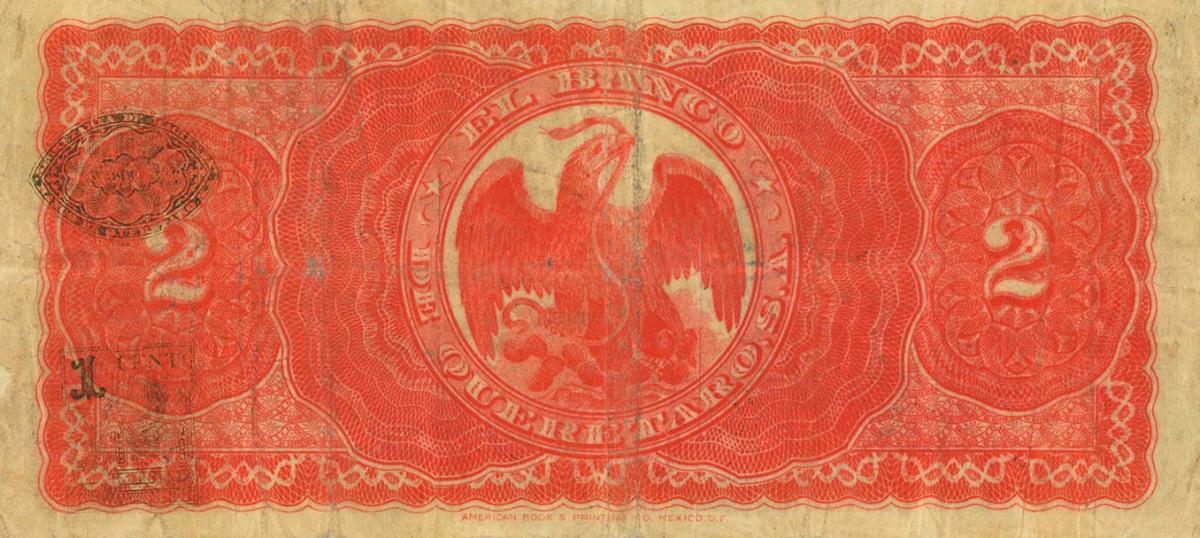 Back of Mexico pS398b: 2 Pesos from 1914