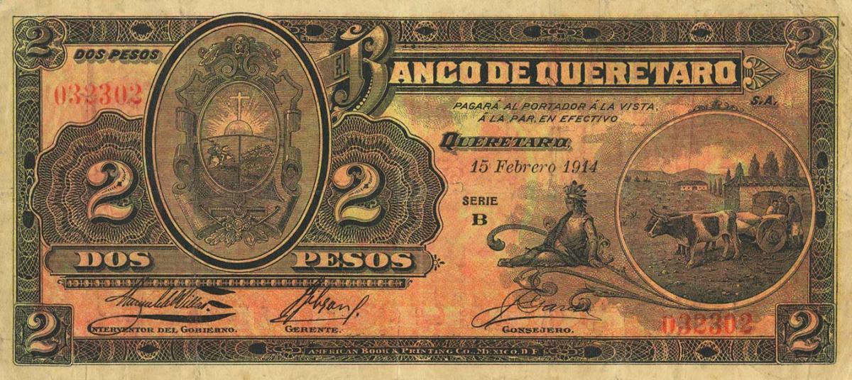 Front of Mexico pS398b: 2 Pesos from 1914