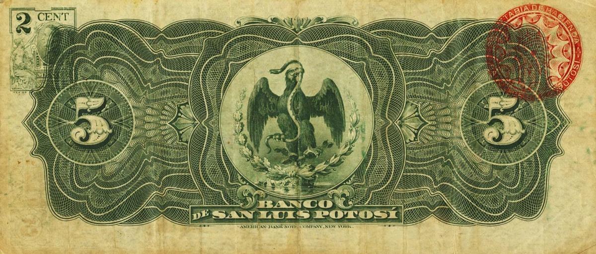 Back of Mexico pS399c: 5 Pesos from 1898