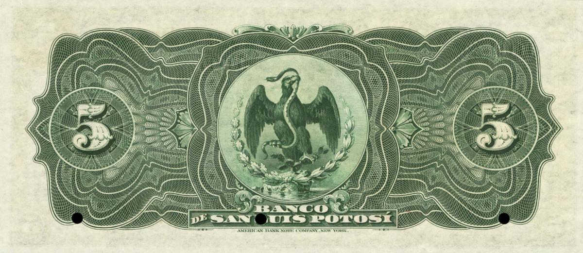 Back of Mexico pS399s: 5 Pesos from 1898