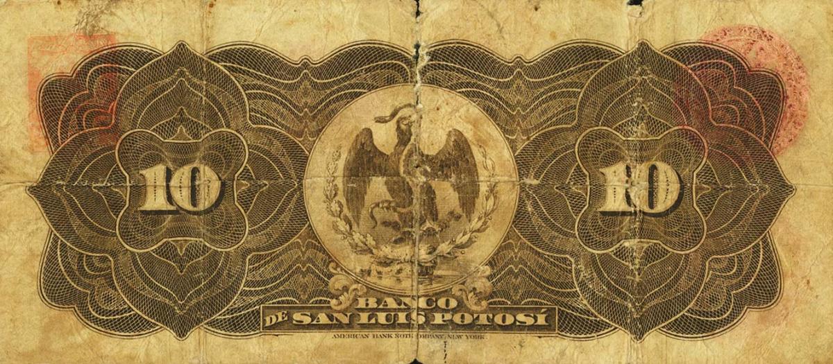 Back of Mexico pS400a: 10 Pesos from 1897