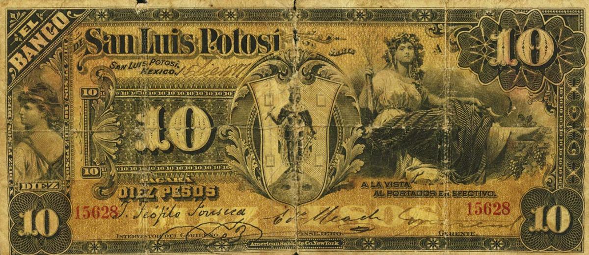 Front of Mexico pS400a: 10 Pesos from 1897