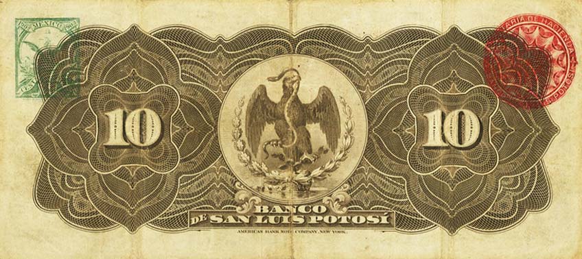 Back of Mexico pS400b: 10 Pesos from 1897