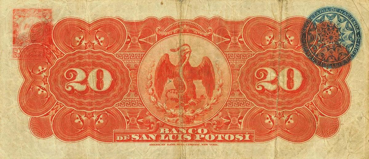 Back of Mexico pS401a: 20 Pesos from 1897