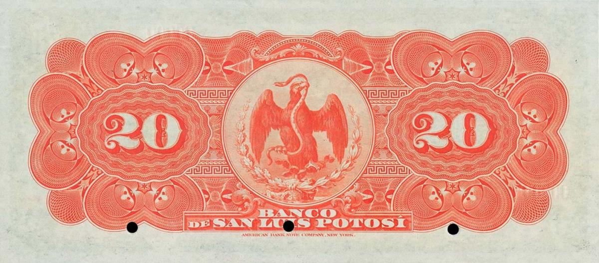 Back of Mexico pS401s: 20 Pesos from 1897