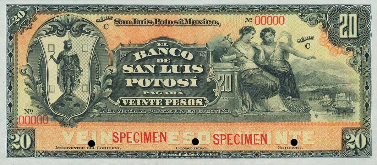 Front of Mexico pS401s: 20 Pesos from 1897