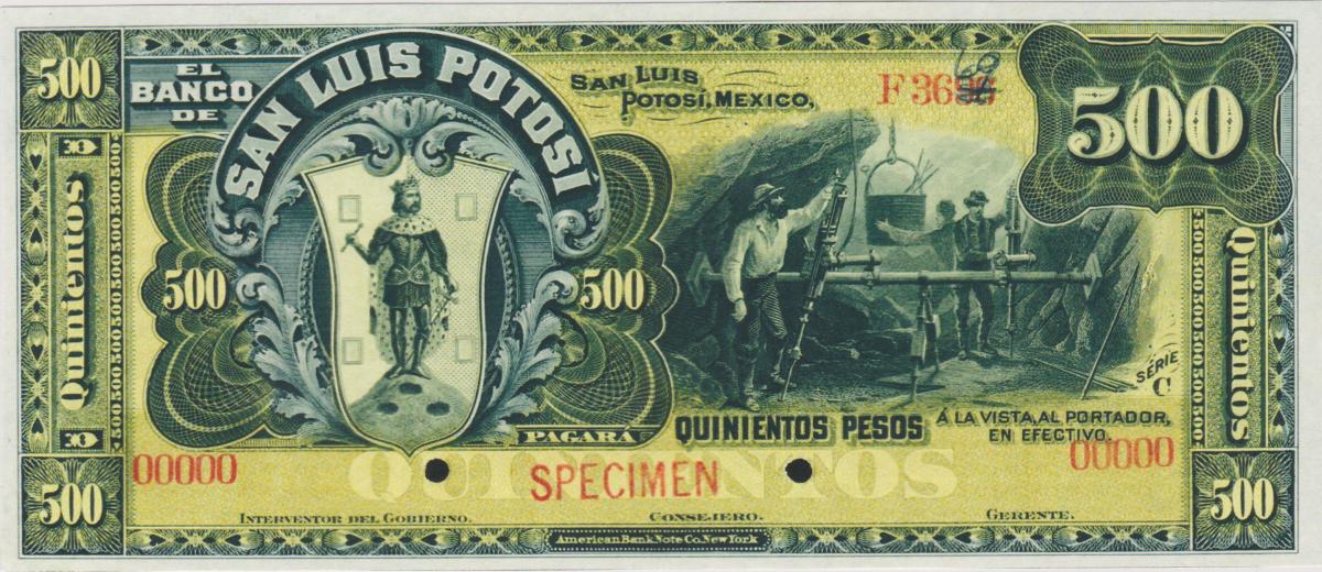 Front of Mexico pS404s2: 500 Pesos from 1897