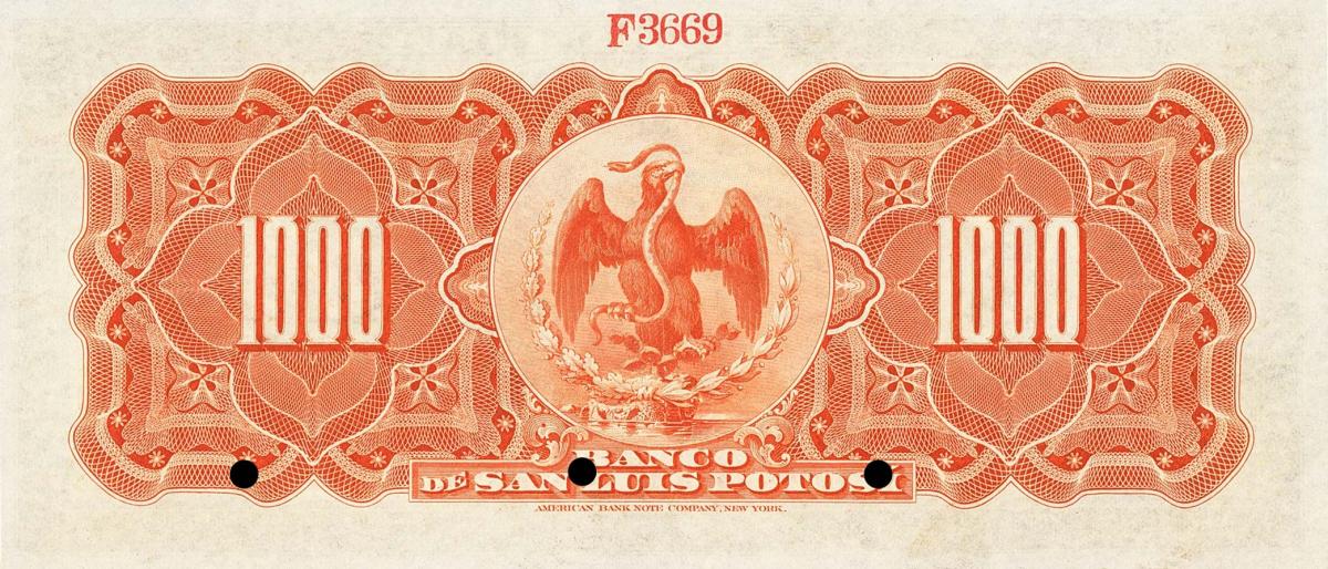 Back of Mexico pS405s3: 1000 Pesos from 1897