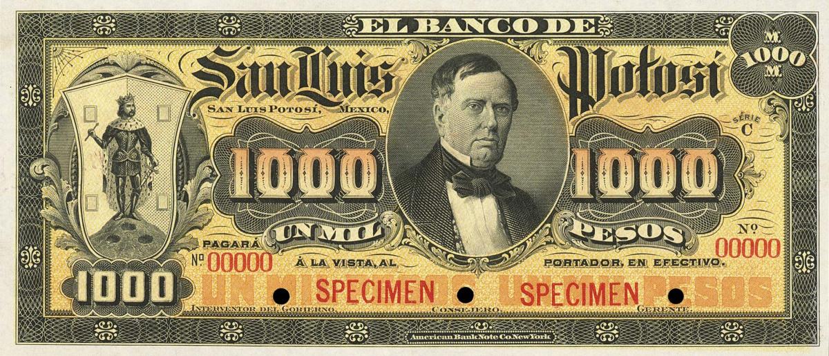 Front of Mexico pS405s3: 1000 Pesos from 1897