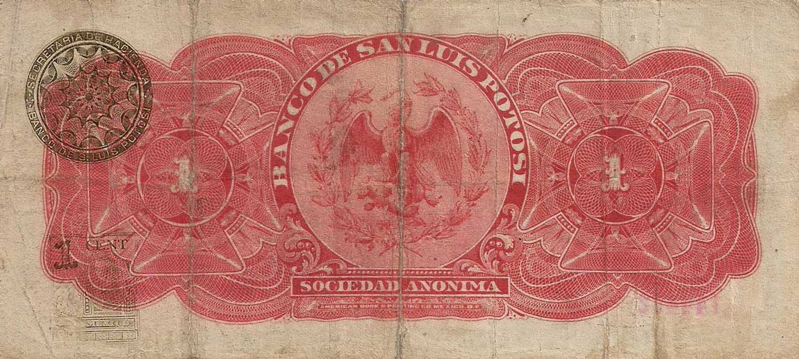 Back of Mexico pS406: 1 Peso from 1914