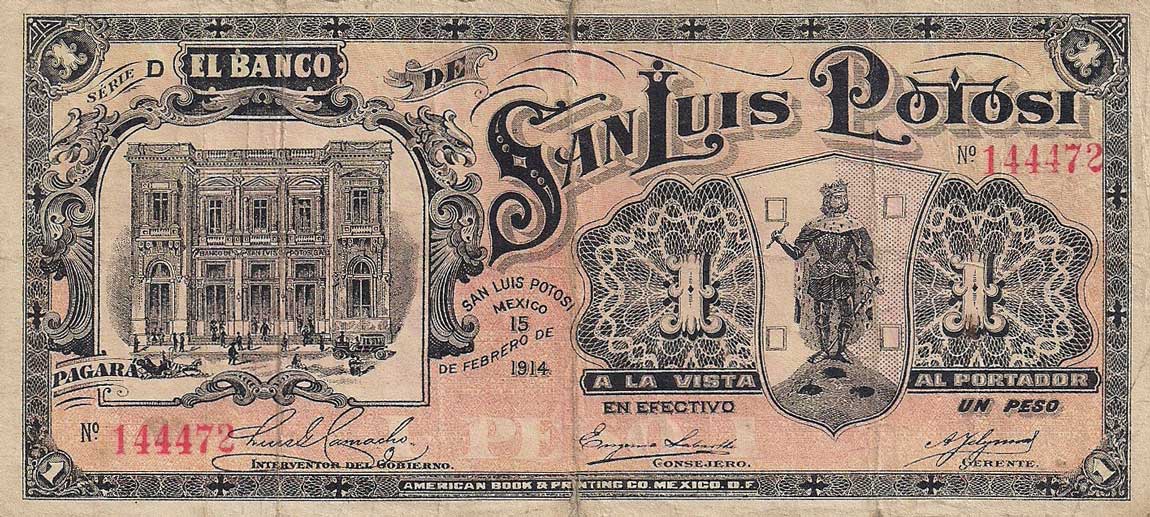 Front of Mexico pS406: 1 Peso from 1914