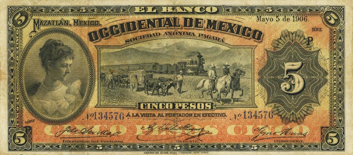 Front of Mexico pS408c: 5 Pesos from 1898