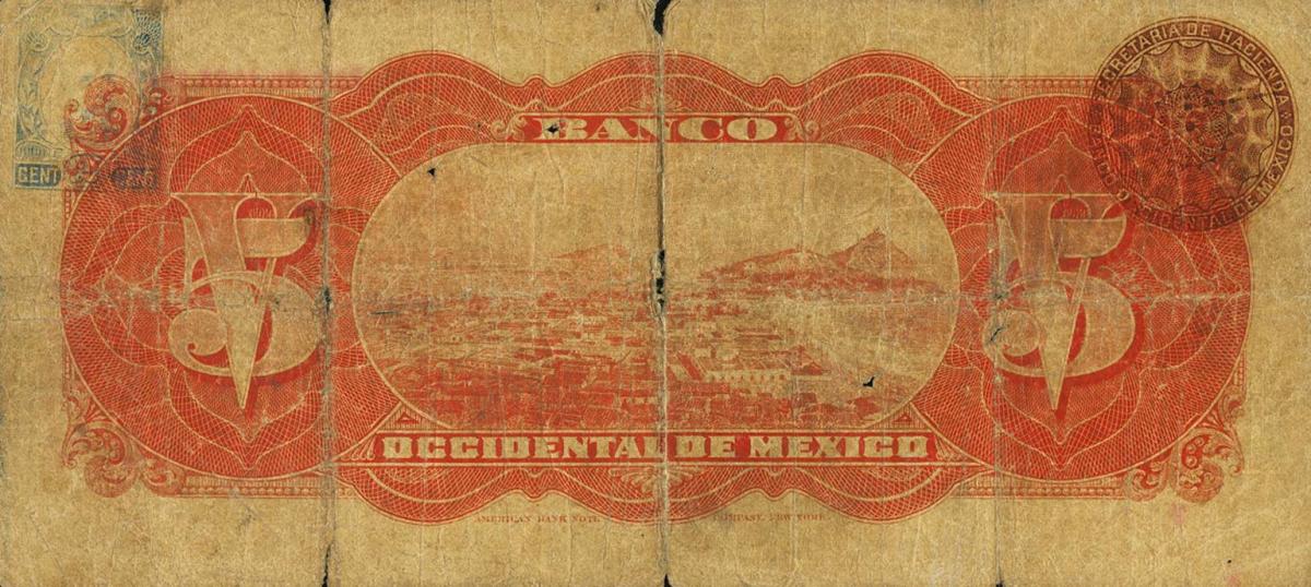 Back of Mexico pS408e: 5 Pesos from 1898