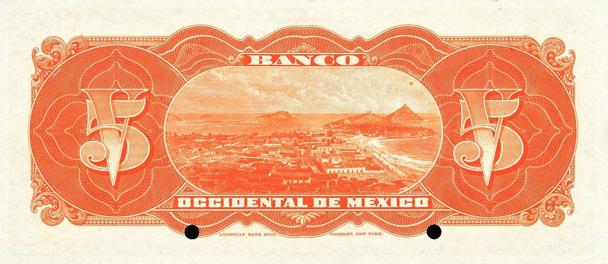 Back of Mexico pS408s: 5 Pesos from 1898