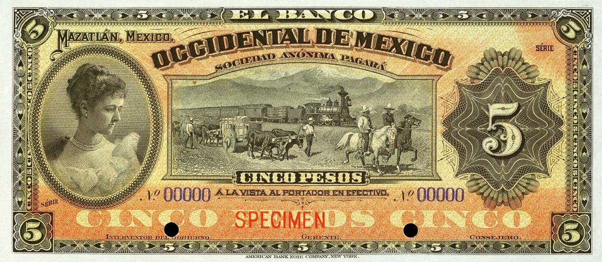 Front of Mexico pS408s: 5 Pesos from 1898