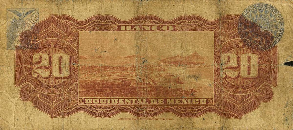 Back of Mexico pS410a: 20 Pesos from 1900