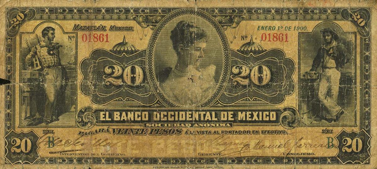 Front of Mexico pS410a: 20 Pesos from 1900