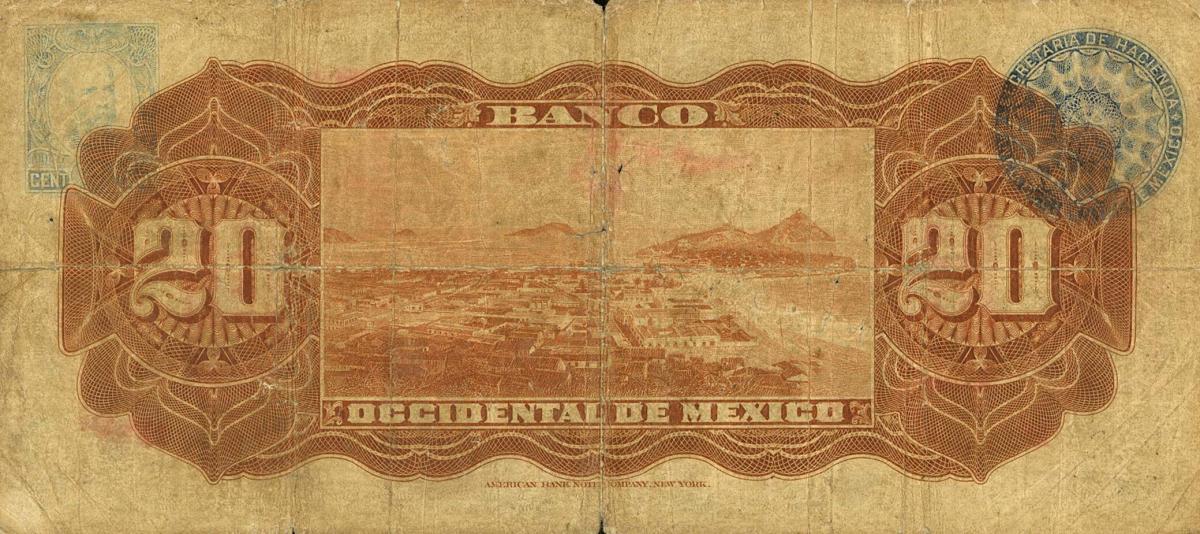 Back of Mexico pS410c: 20 Pesos from 1900