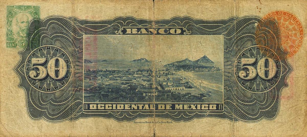 Back of Mexico pS411d: 50 Pesos from 1898