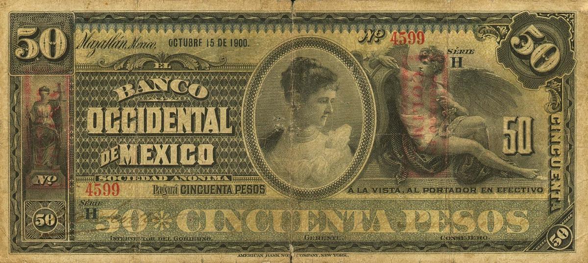 Front of Mexico pS411d: 50 Pesos from 1898