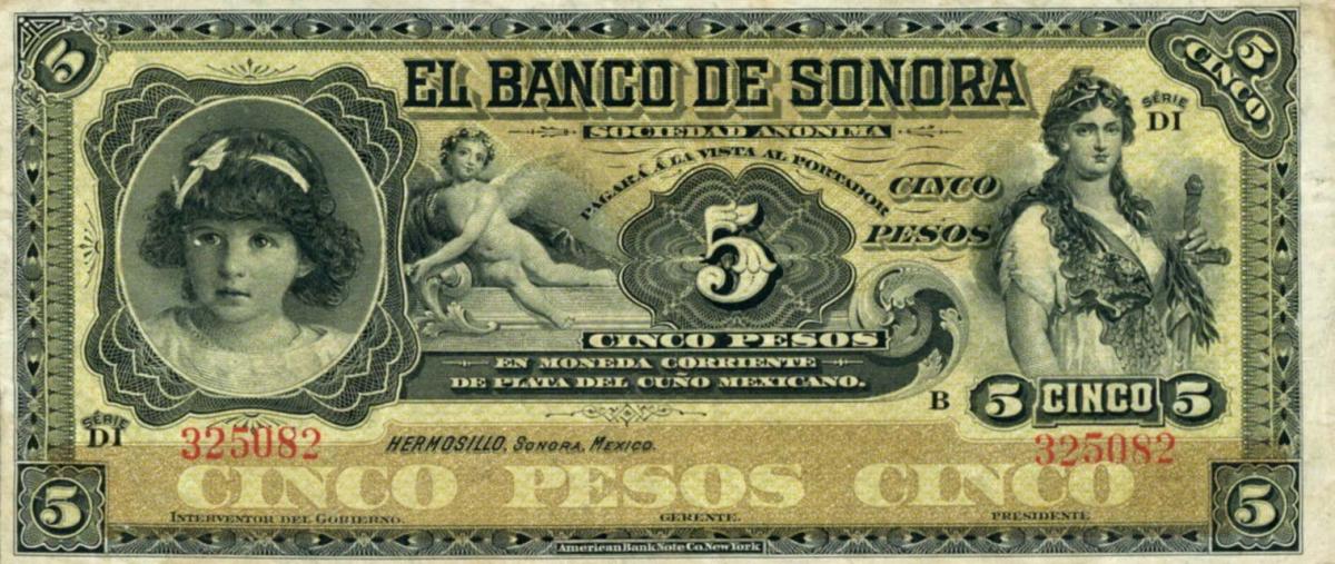 Front of Mexico pS419r: 5 Pesos from 1897