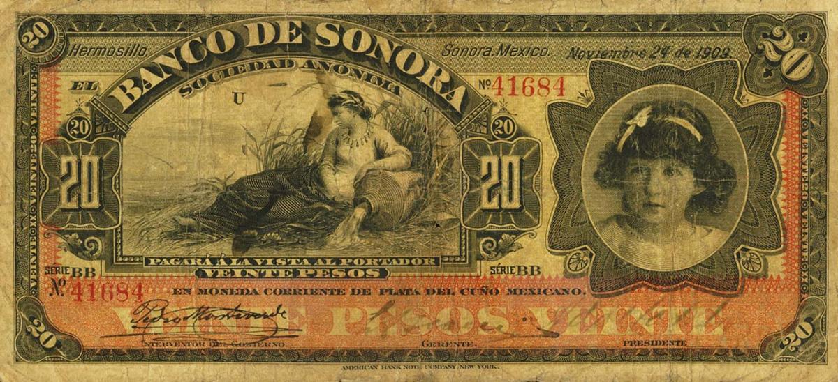 Front of Mexico pS421b: 20 Pesos from 1897