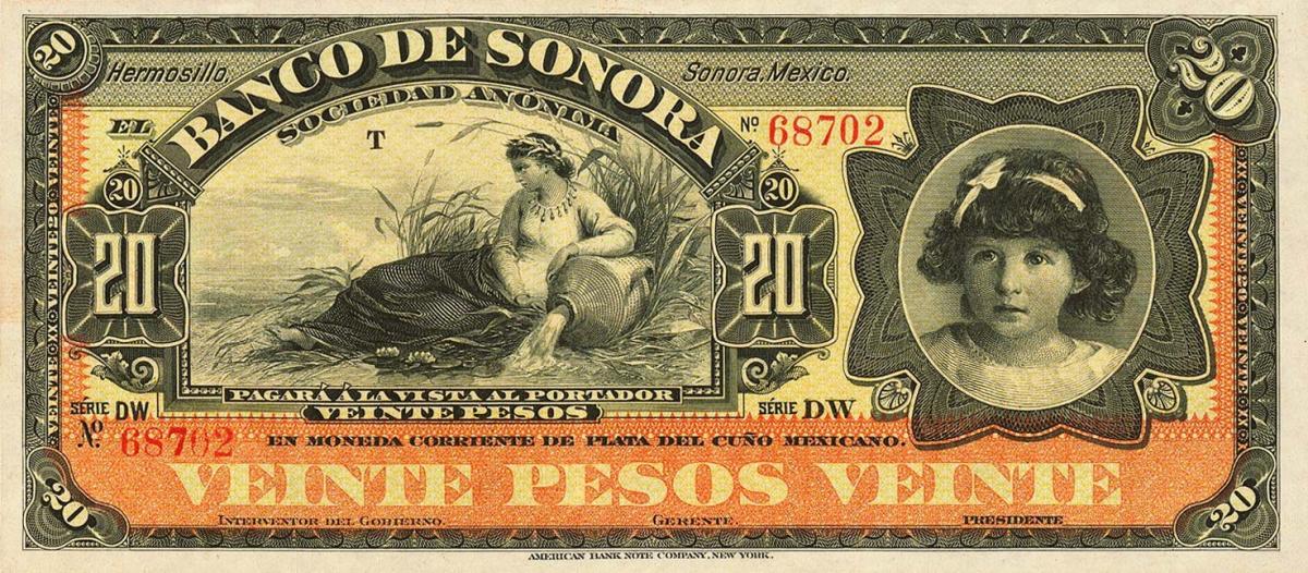 Front of Mexico pS421r: 20 Pesos from 1897