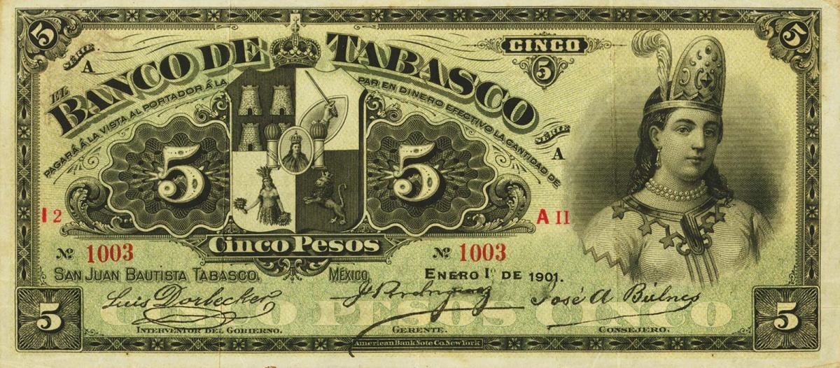 Front of Mexico pS424a: 5 Pesos from 1901