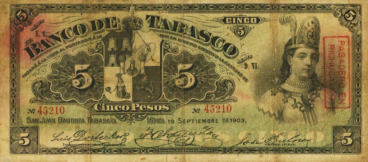 Front of Mexico pS424c: 5 Pesos from 1901