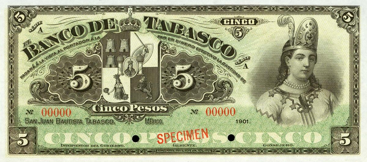 Front of Mexico pS424s: 5 Pesos from 1901