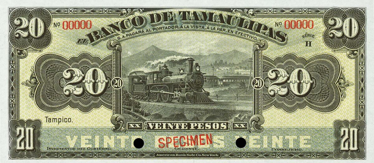 Front of Mexico pS431s: 20 Pesos from 1902