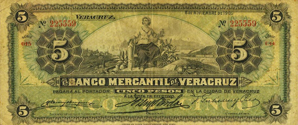 Front of Mexico pS437b: 5 Pesos from 1898