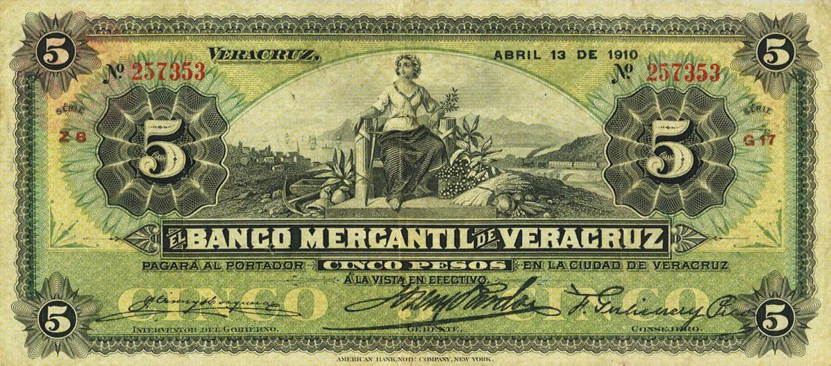 Front of Mexico pS437c: 5 Pesos from 1898