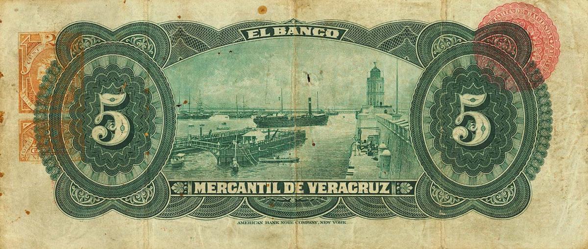 Back of Mexico pS437d: 5 Pesos from 1898