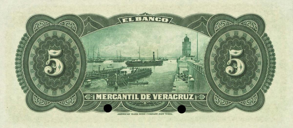 Back of Mexico pS437s: 5 Pesos from 1898