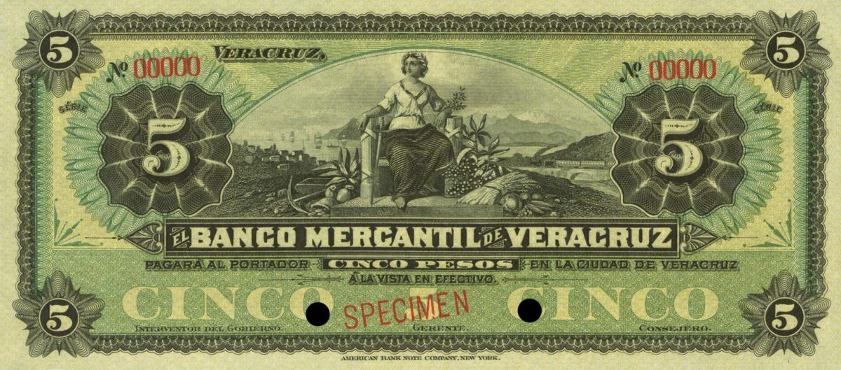 Front of Mexico pS437s: 5 Pesos from 1898