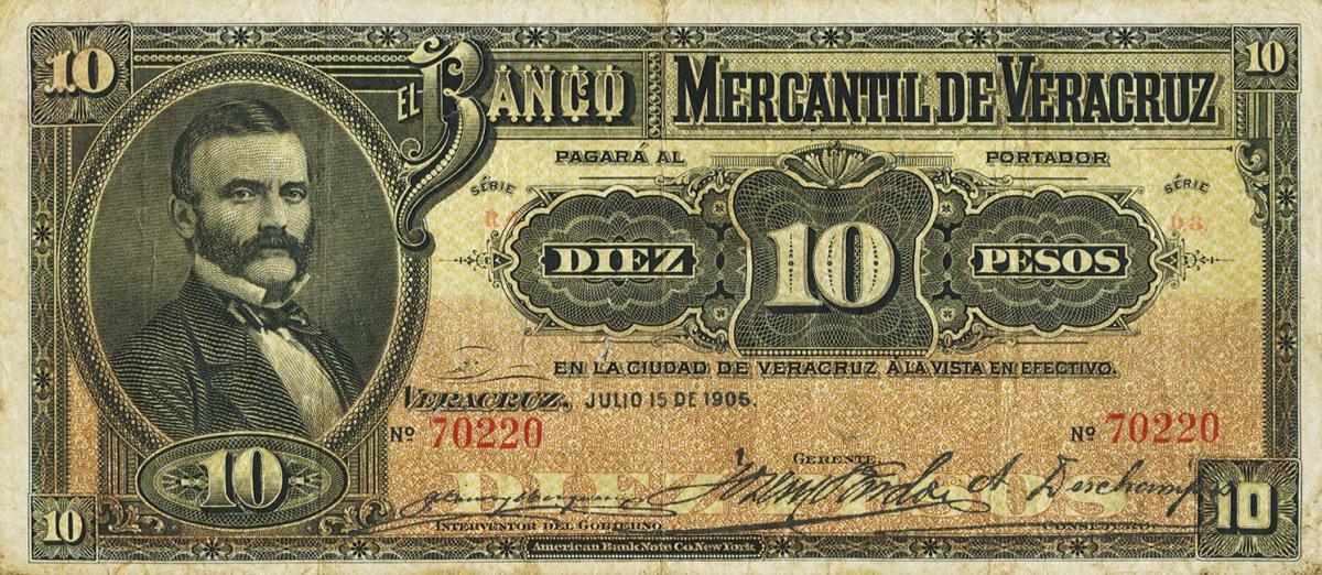 Front of Mexico pS439b: 10 Pesos from 1900