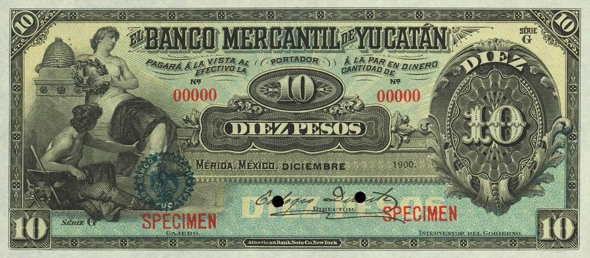 Front of Mexico pS454s: 10 Pesos from 1900