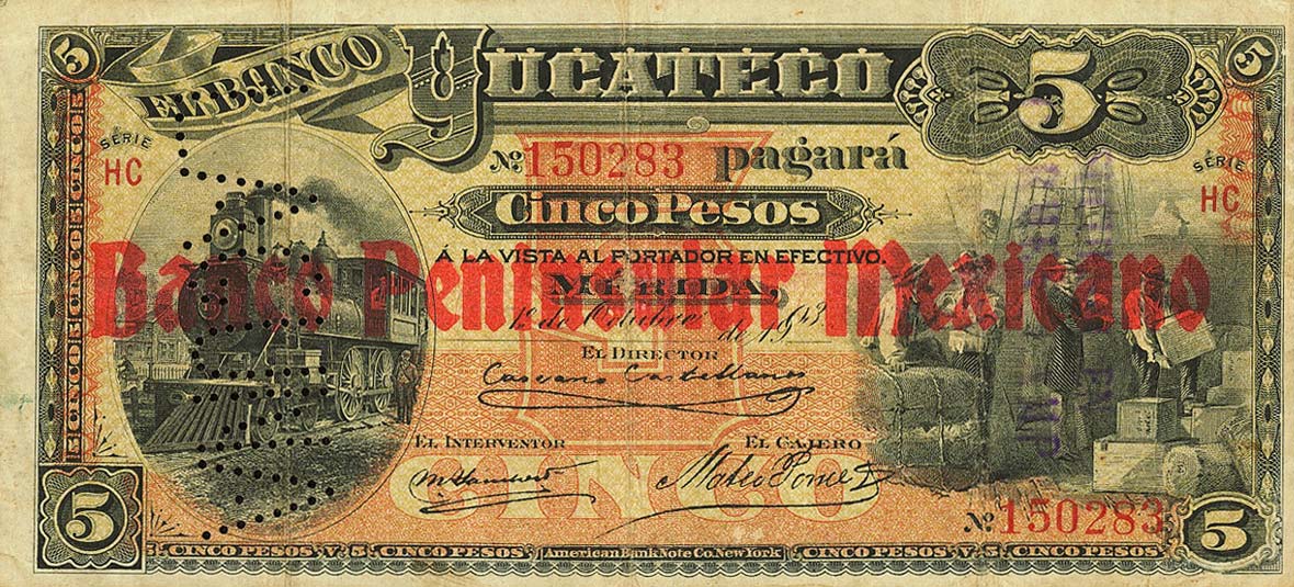 Front of Mexico pS458c: 5 Pesos from 1901