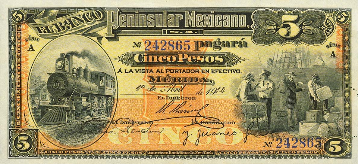 Front of Mexico pS465a: 5 Pesos from 1914