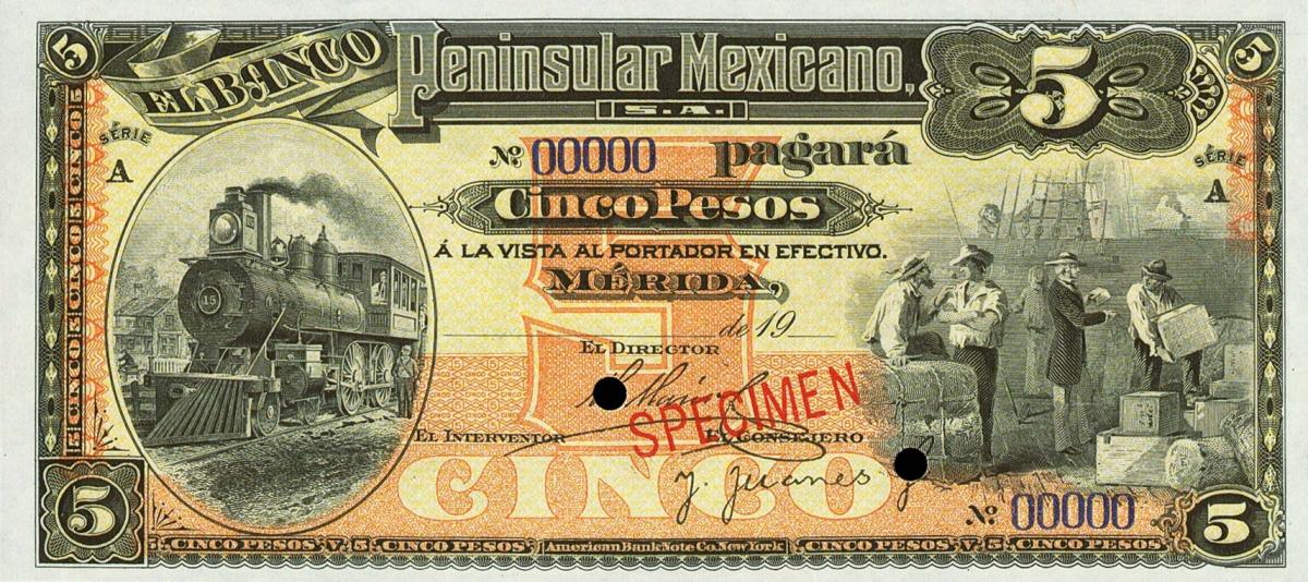 Front of Mexico pS465s2: 5 Pesos from 1914