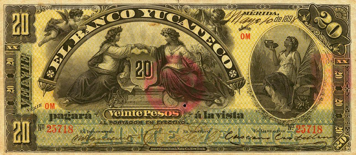 Front of Mexico pS469a: 20 Pesos from 1890