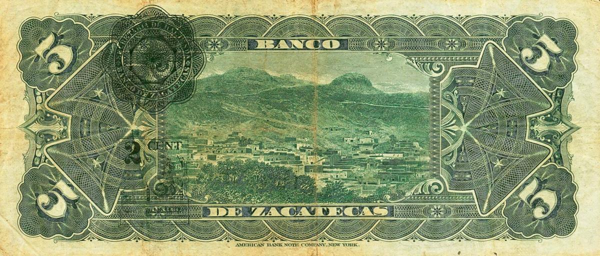 Back of Mexico pS475d: 5 Pesos from 1891