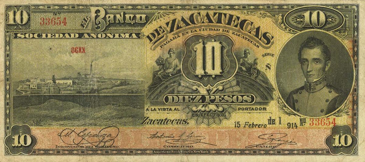 Front of Mexico pS476c: 10 Pesos from 1891