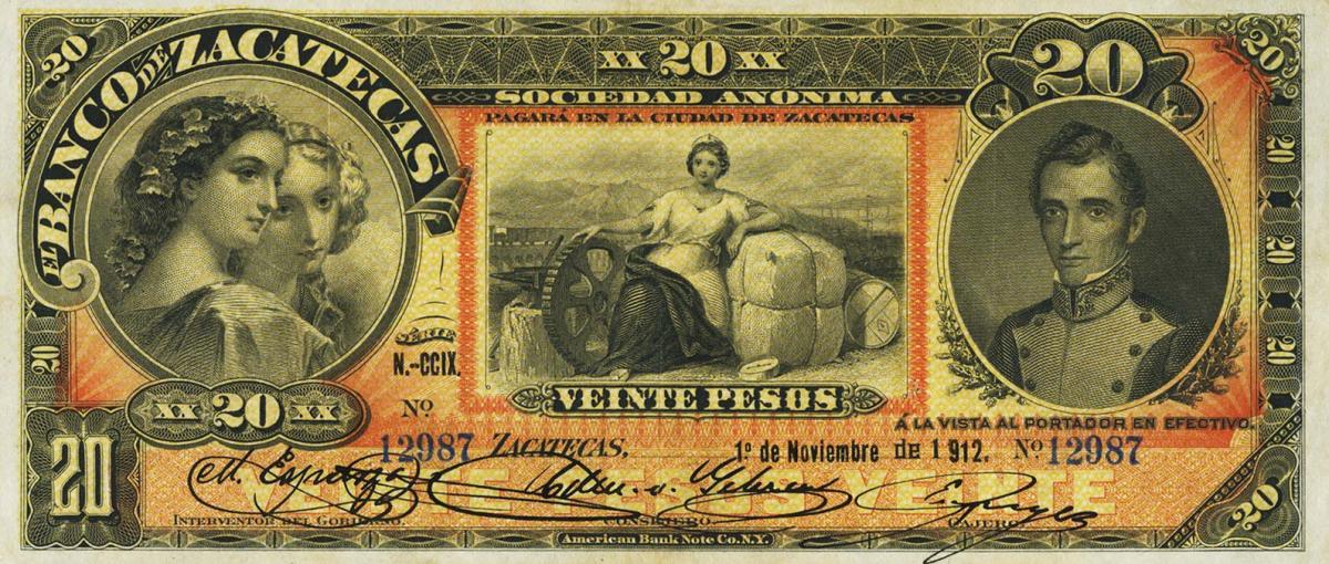 Front of Mexico pS477c: 20 Pesos from 1891