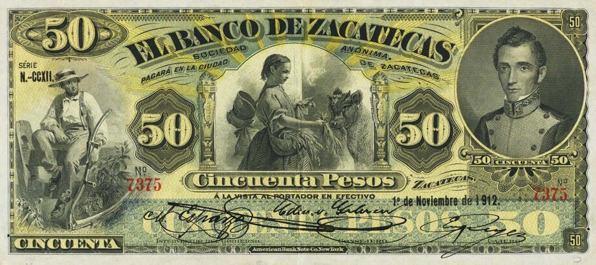 Front of Mexico pS478d: 50 Pesos from 1891