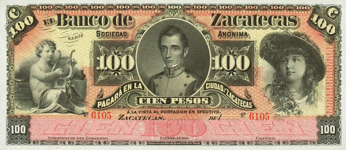 Front of Mexico pS479r: 100 Pesos from 1891